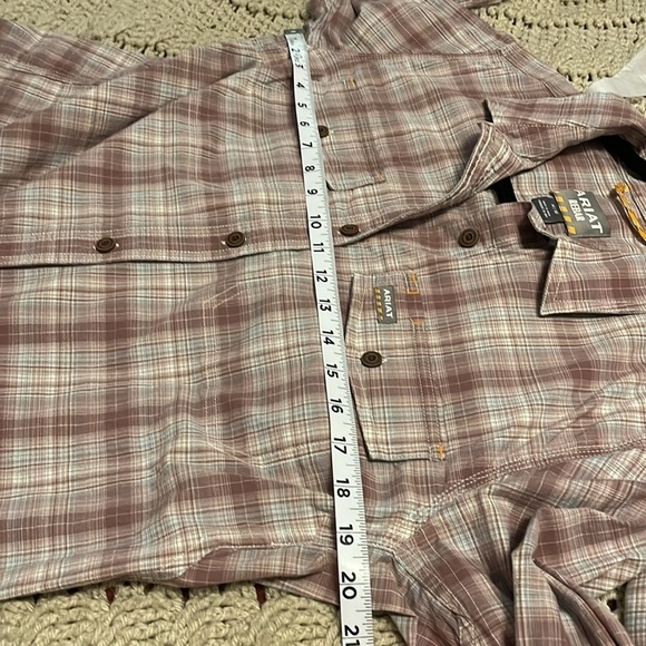Ariat Rebar Plaid L/S Work Shirt pockets women’s sz‎ M muted, rose and blue - Picture 12 of 16